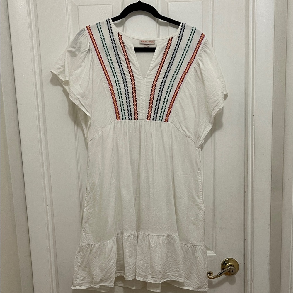 Knox Rose White Dress with V Neckline and Ruffle Sleeves